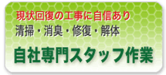 清掃、消臭、修復、解体まで自社専門スタッフが作業いたします